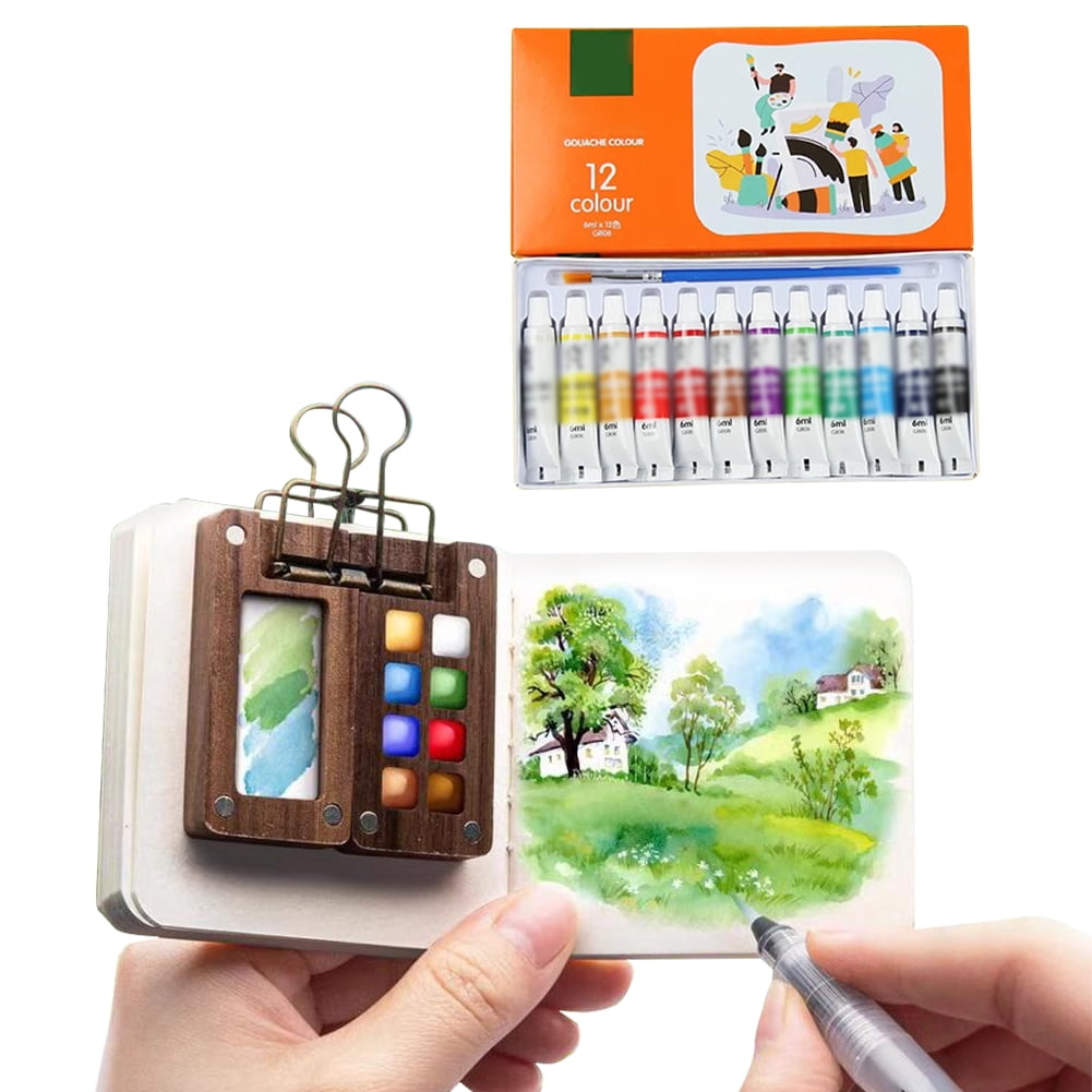 Mini 6 - Grid Portable Watercolor Palette Set with Binder - Clip Book Design, Ideal for Artists and Students on the Go