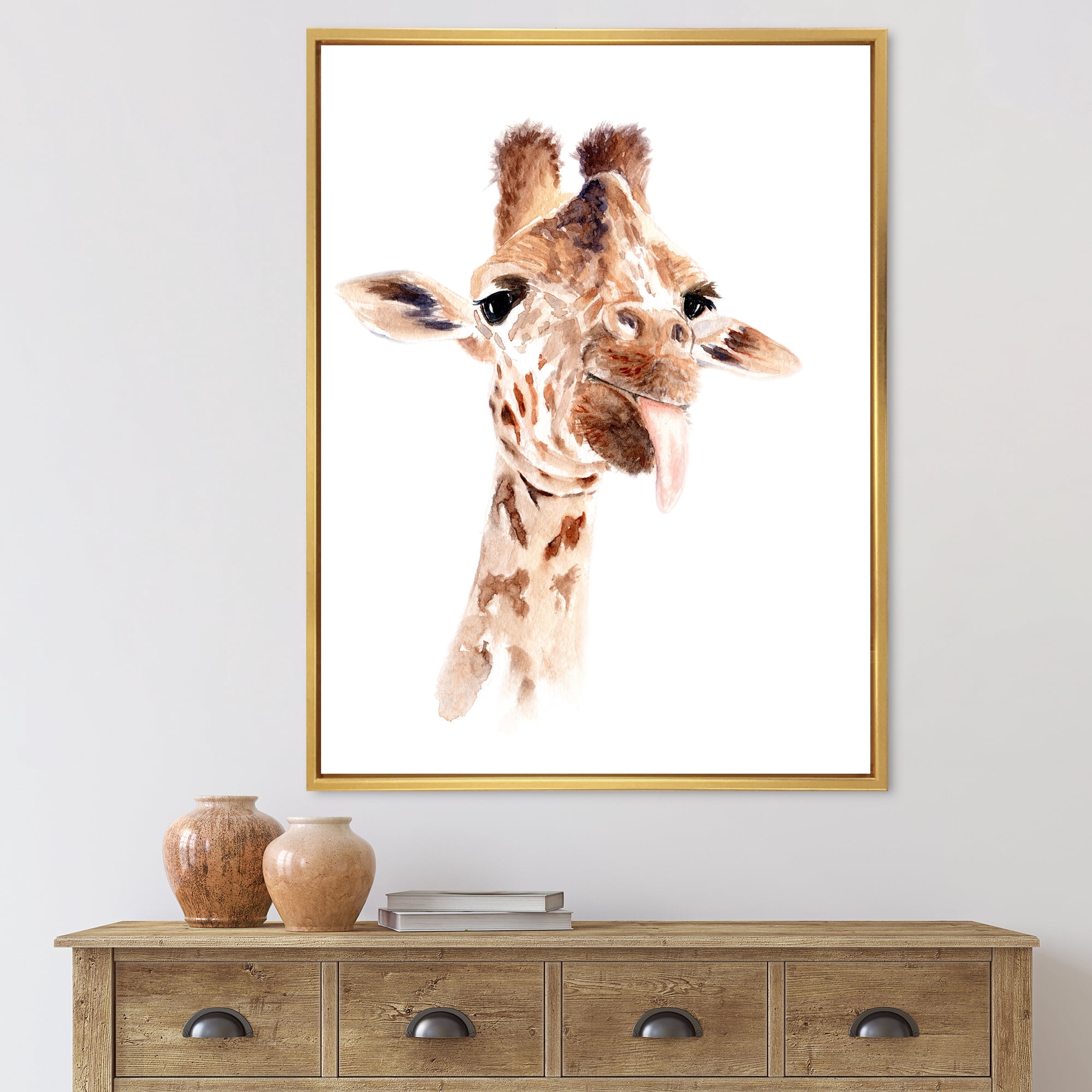 Designart 'Close Up Portrait of A Giraffe X' Farmhouse Framed Canvas Wall Art Print