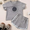 thumbnail image 5 of Sngxgn Baby Boy Summer Clothes Letter Contrast Short Sleeve T-shirt Top and Elastic Shorts 2 Pcs Set Toddler Infnat Outfit(Grey,18-24 Months), 5 of 9