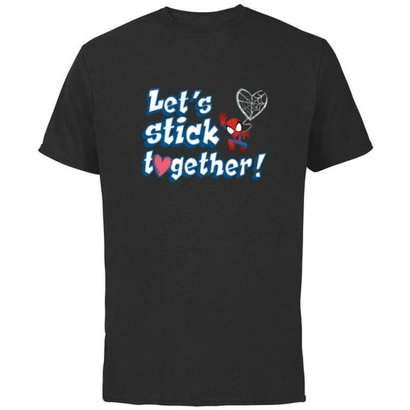 Marvel Spider-Man Let's Stick Together Valentine's Day - Short Sleeve Cotton T-Shirt for Adults - Customized-Black