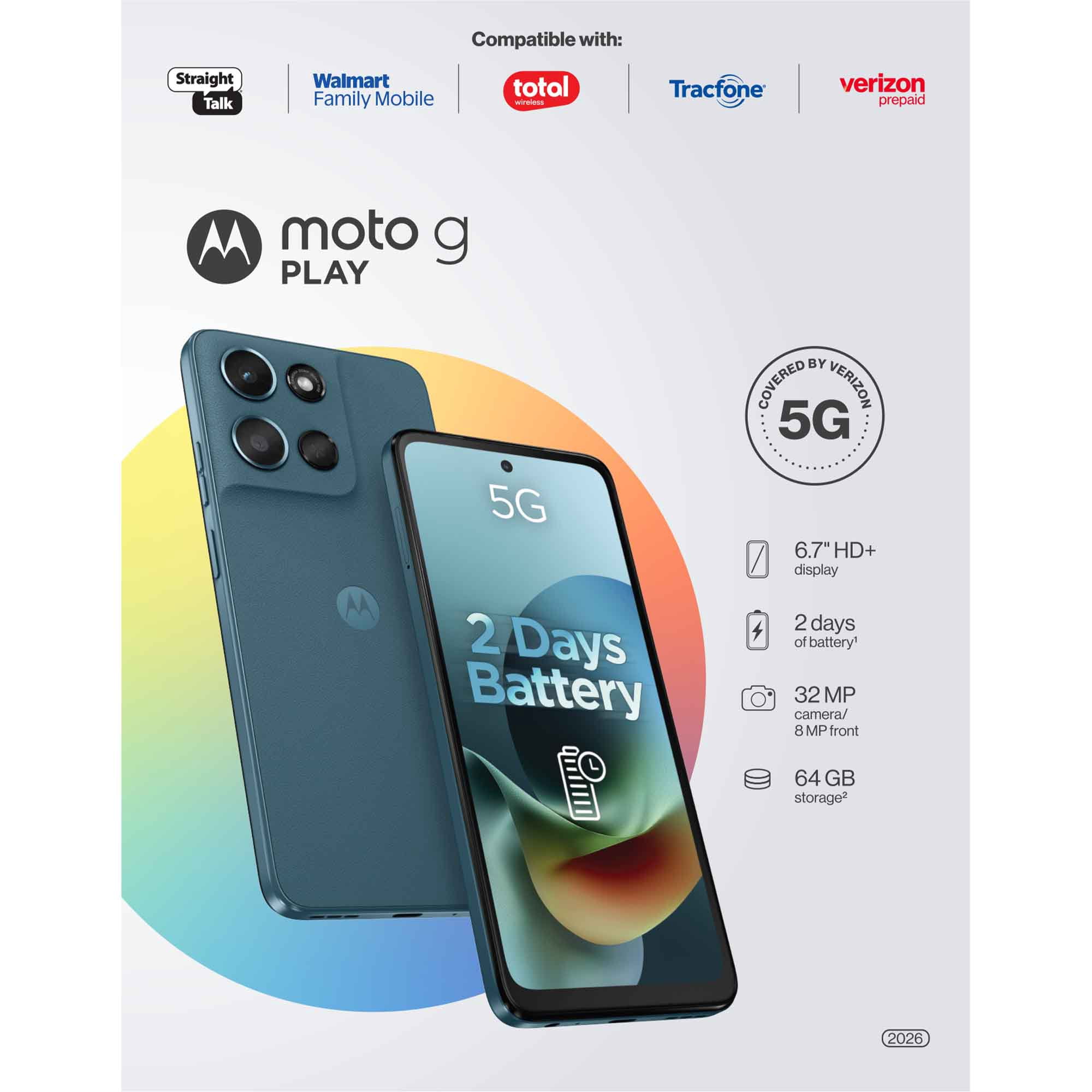 Verizon Value Motorola Moto G 2026, 5G, 128GB, Blue - Prepaid Smartphone