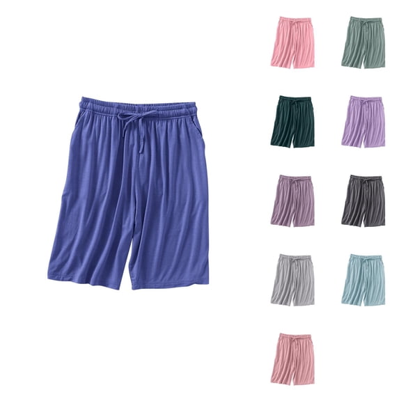 Ahuyic Womens Short Pants Summer Plus Size Pants for Women,Womens Solid Color Plus Home Pants Thin Casual Five Quarter Pants Sleeping Pants,Blue,M