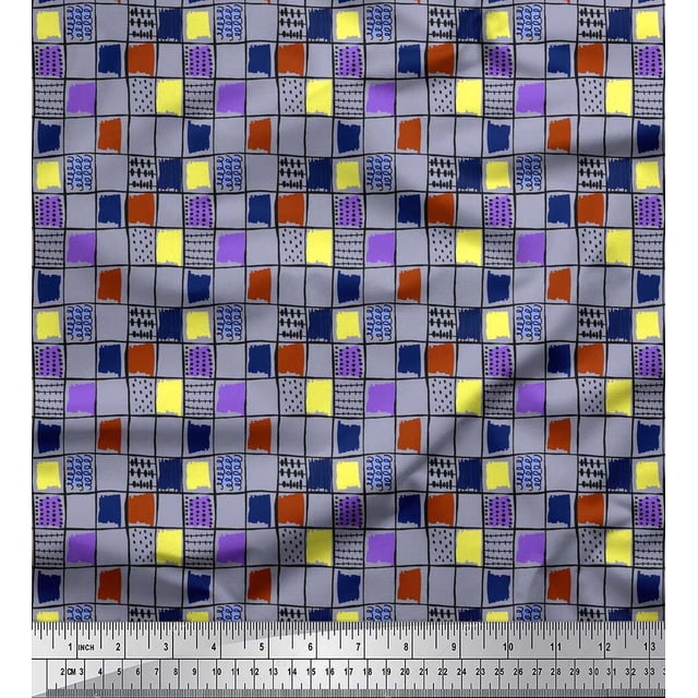 Soimoi Modal Satin Fabric Check & Brush Stroke Abstract Decor Fabric Printed Yard 42 Inch Wide