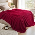 thumbnail image 3 of Striped Bubble Faux Rabbit Fur Throw Blanket,60"x80",Ultra Soft,Luxury Ribbed Faux Fur Throw,Thick Warm Textured Blanket,Cozy Fluffy Reversible Polyester for Bed,Couch,Chair,Sofa,Red, 3 of 6