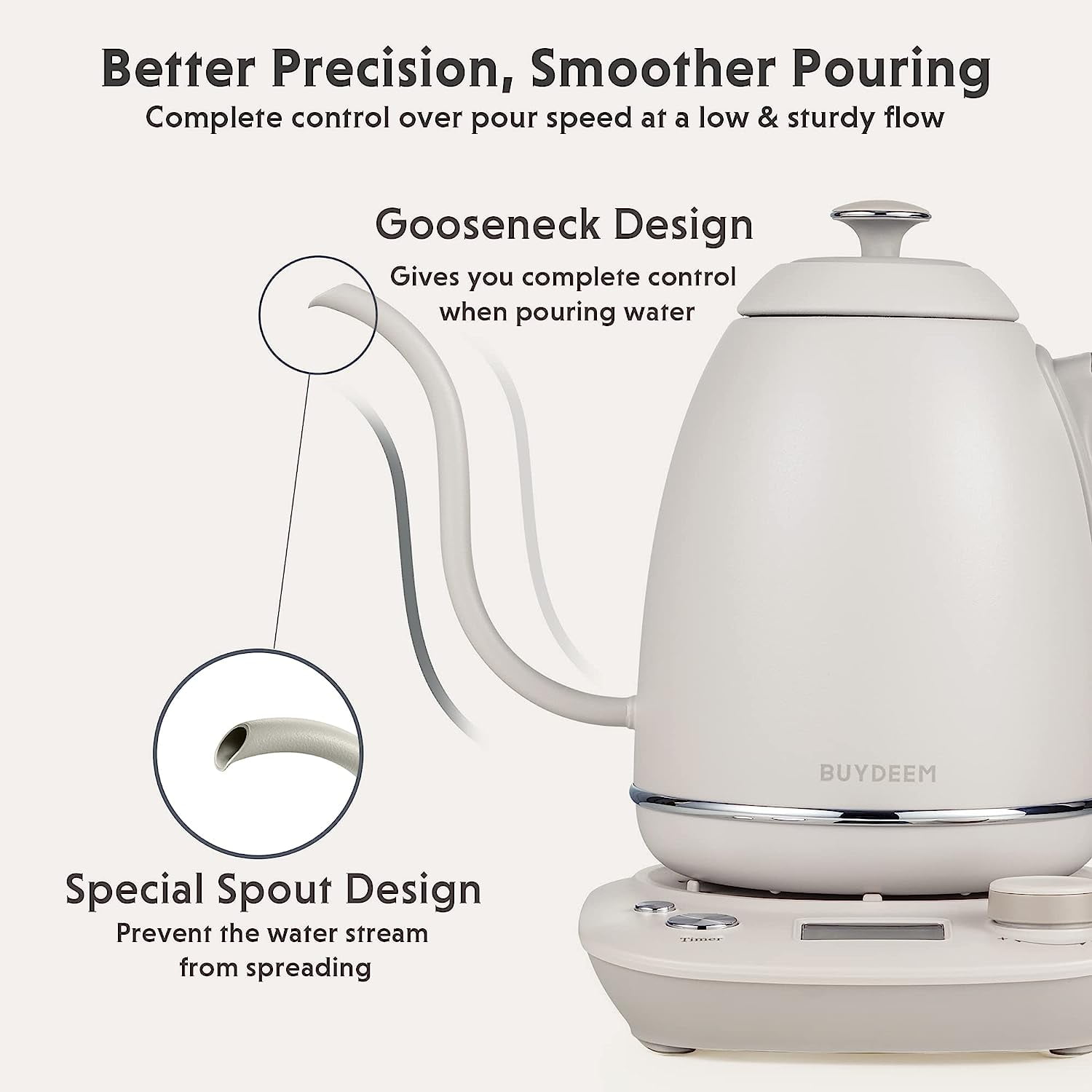  TUMIDY Electric Gooseneck Kettle Temperature Control 1L 8  Variable Presets Pour over Coffee Kettle, 1500W Rapid Heating, Stainless  Steel Inner, Auto Shutoff Anti-dry Protection Matte Black: Home & Kitchen
