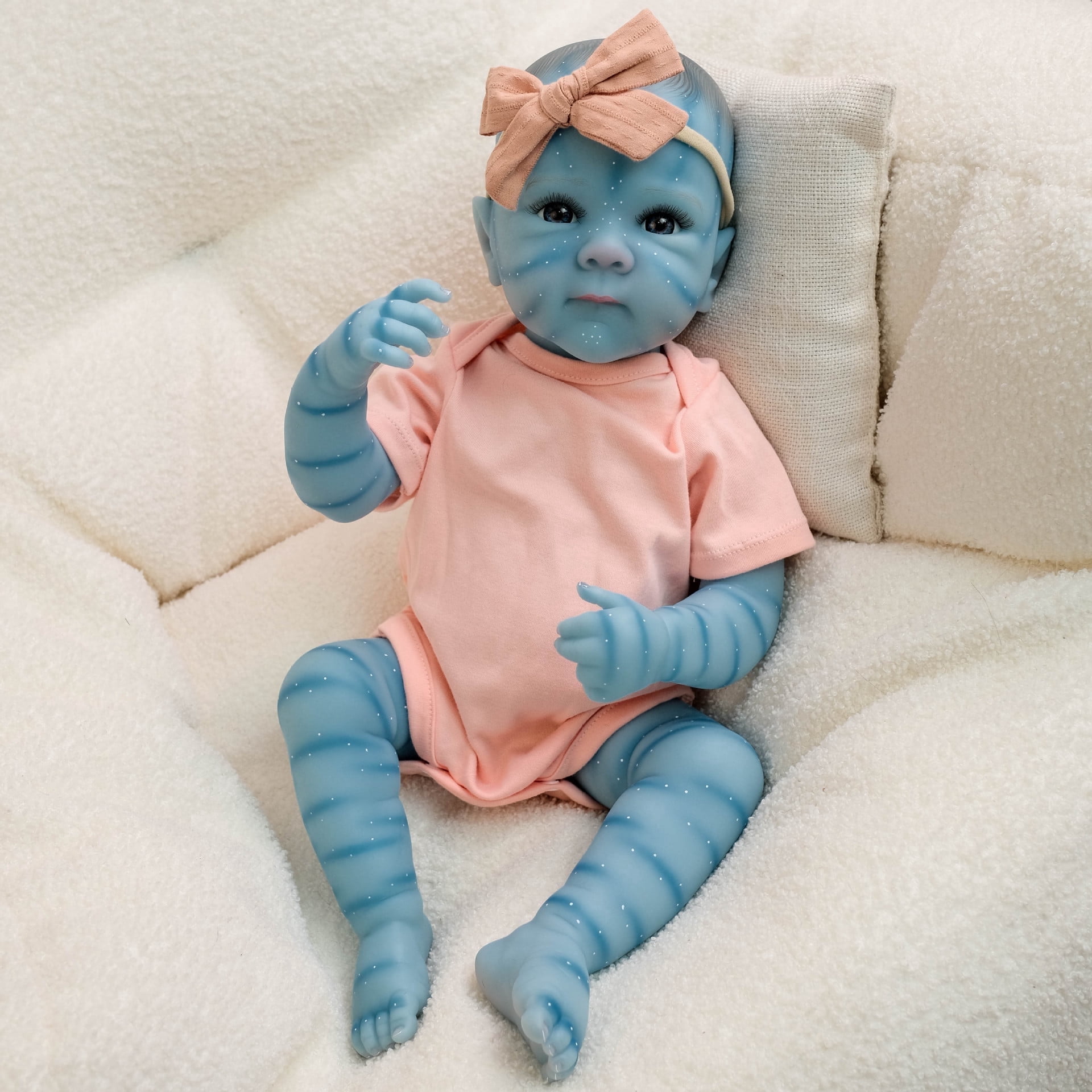 Lifelike Reborn Baby Dolls Full Body Silicone Girl- 18 Inch Soft Body Realistic Newborn Baby Dolls 3D Painted Sleeping Dolls Real Life Elf Baby Doll Toy for Kids Age 3 +