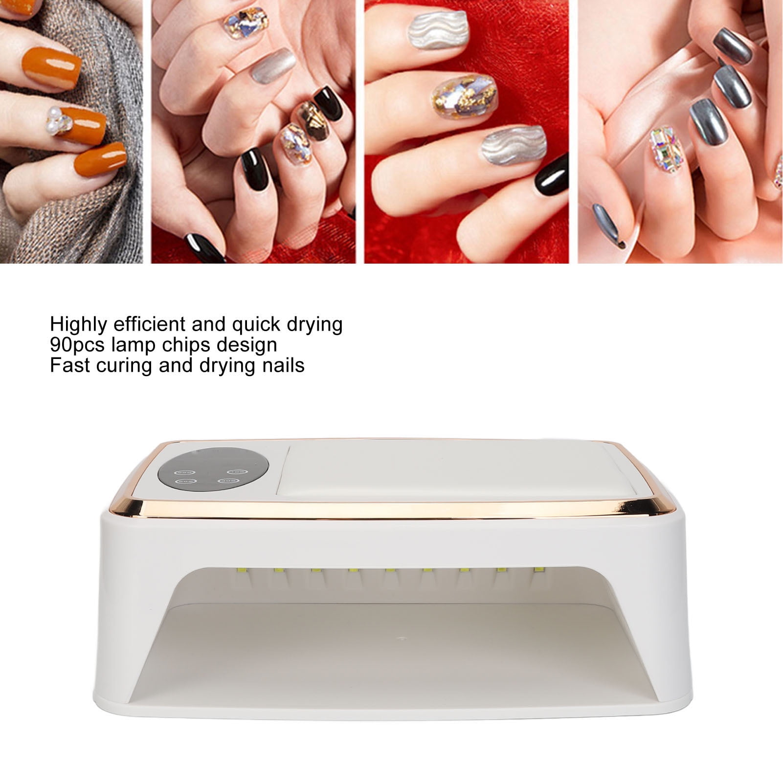 YAHHU UV Nail Dryer with Arm Rest Fast Dry 90pcs Lamp Chips 10S/30s/60s/99s UV LED Nail Gel Lamp for Home Salon Use 100-240V US Plug 11.41 inches / 29 cm