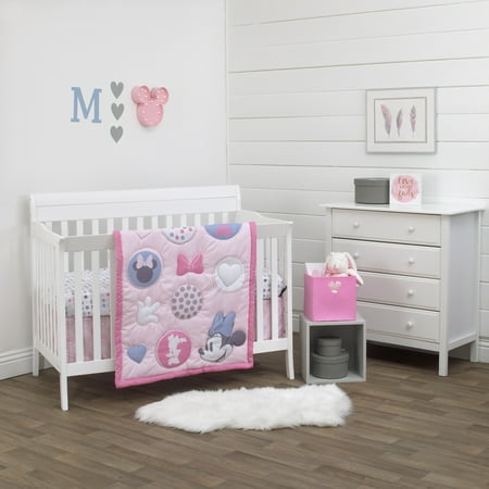Disney Minnie Mouse Pretty In Pink 3-Piece Crib Bedding Set, Comforter, Crib Skirt, Sheet, Infant Girl