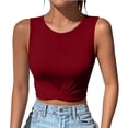 thumbnail image 2 of Karymi Blouses for Women Dressy Casual Crew Neck Sleeveless Twist Front Crop Tank Top, Solid Slim Fit Cropped Wrap Hem Vest, Stretchy Summer Casual Crop Blouse Summer Tops, 2 of 7