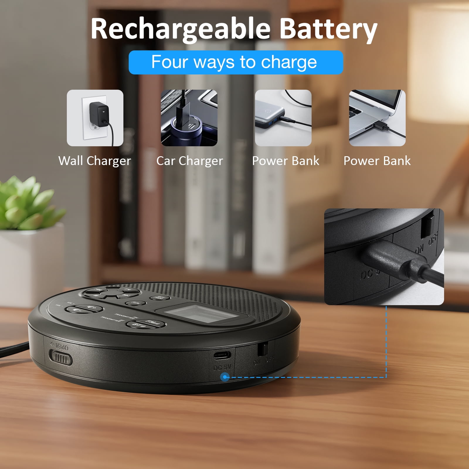 CD player Portable with Bluetooth,Rechargeable Walkman CD Player with FM Transmitter, Discman CD Player for Car.