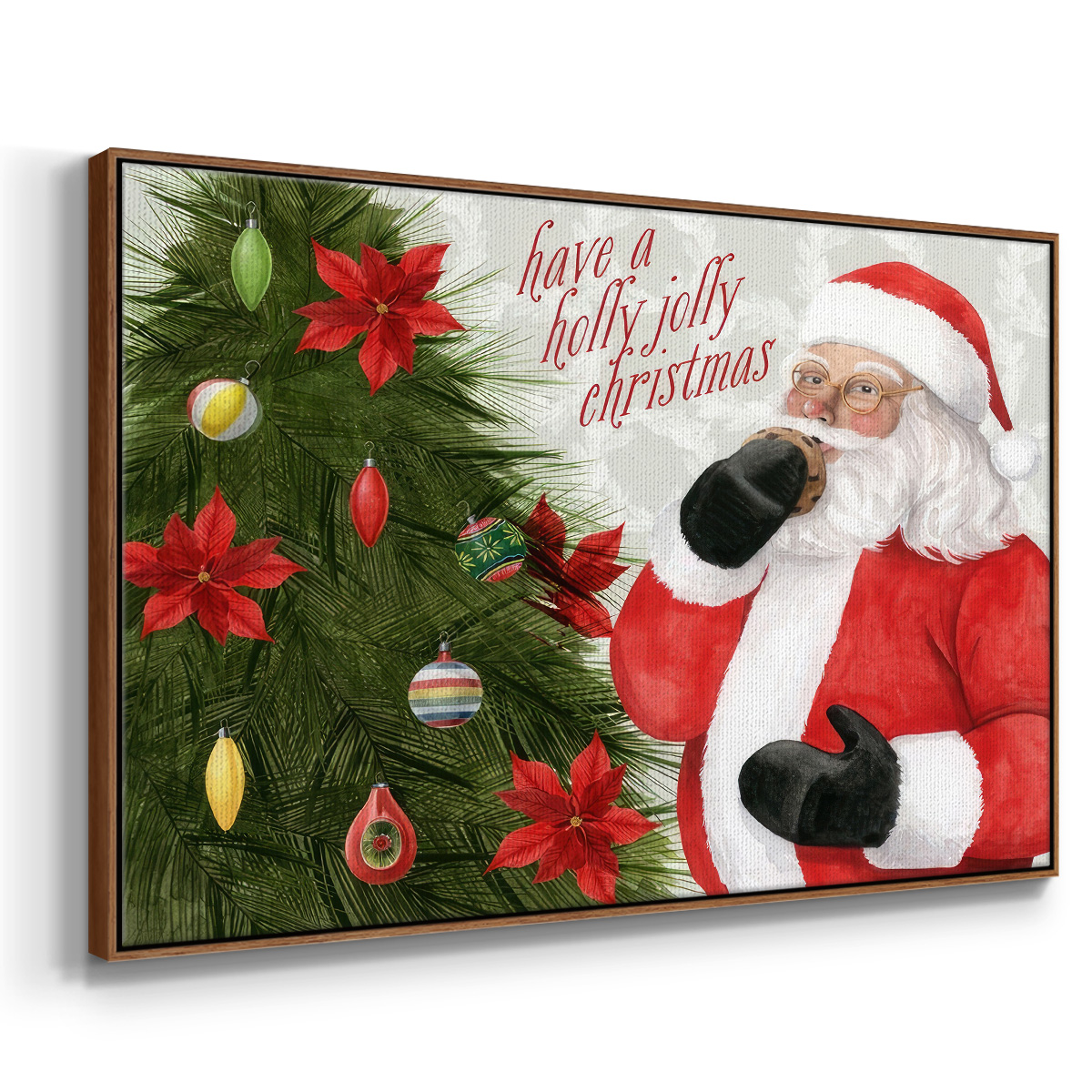 Arose Such a Clatter Collection A - Framed Gallery Wrapped Holiday Canvas - 17 x 25 - Rosewood Frame