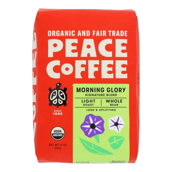 Peace Coffee - Coffee Organic Whole Bean Morning Glory - Case of 6-12 OZ