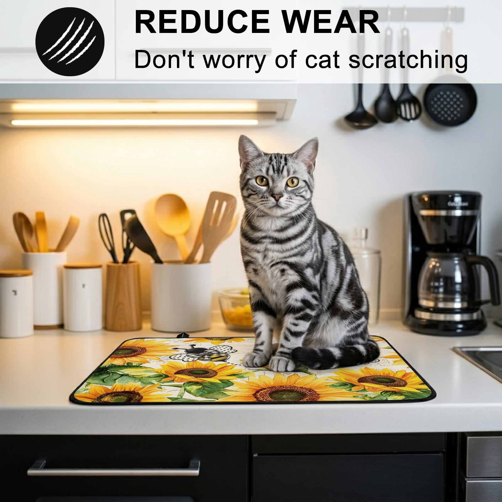 Sunflower Bee Stove Top Cover for Electric Stove, Heat-proof & Non Slip Glass Top Stove Cover Protector, Yellow Botanical Vintage Rose Floral Spring Kitchen Flat Cooktop Rubber Mat 24x21 Inches