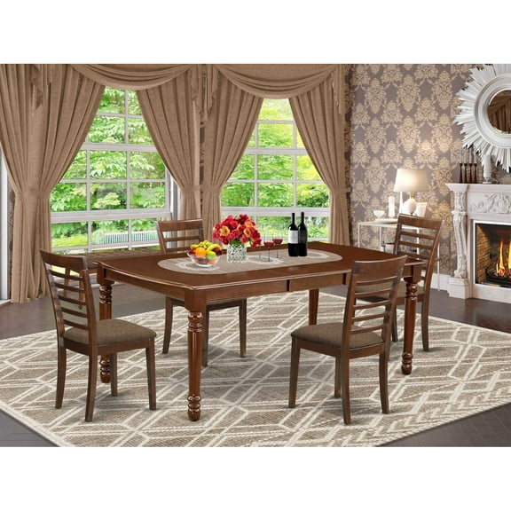 East West Furniture Dover 5-piece Wood Dining Set with Fabric Seat in Mahogany