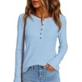 thumbnail image 3 of PRETTYGARDEN Women's Long Sleeve Waffle Knit Shirts Fall Casual Button Up Henley V Neck Tunic Tops Loose Fit Basic Tees, 3 of 8