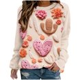 thumbnail image 1 of VALMASS Chandails en Molleton à Col Rond pour Femmes, Imprimé Floral, Manches Longues, Mode Décontractée, Blouses Sans Capuche (m, Beige-A), 1 of 3