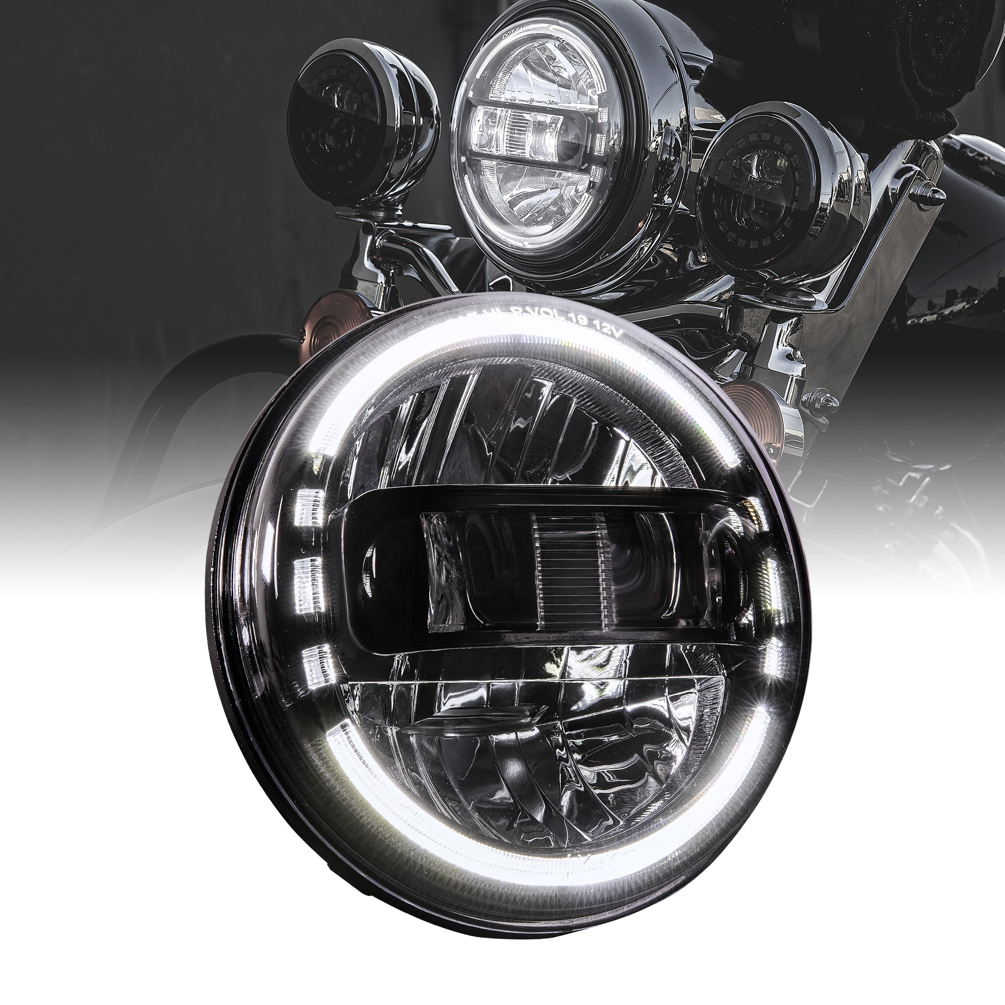 7 Halo LED Headlight with DRL For Harley Davidson Motorcycle Projector LED Headlamp Set Black,DOT Approved
