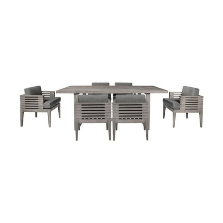 Vivid Outdoor 7 Piece Dining Set in Gray Eucalyptus Wood with Gray Cushions