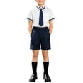 thumbnail image 2 of Trikvn Boys' School Uniform Shorts Set Short Sleeve Shirt with Necktie and Elastic Waist Shorts Student Outfit for Chorus Performance Formal Dressy and Casual Wear, 2 of 8