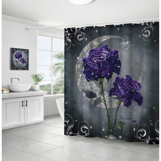 Cortina de ducha de poliéster con diseño de flores, resistente al agua, a la humedad y al moho, para baño
