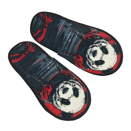 

Jgfou Red Black Eastern Panda Warrior Print Womens Cozy Memory Foam Slippers Soft Warm Slip On House Slippers Anti-Skid Rubber Sole Creative Gifts for Women Mom Girlfriend