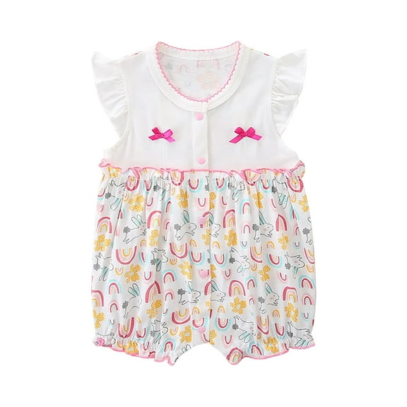 ZACPNCV Baby Girls Ruffled Sleeve Rompers Toddler Girls Jumpsuits One-Piece Cotton Outfits Pink 12-18 Months
