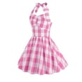thumbnail image 5 of Zhuashum Flower Girl Dresses 7-8 Years Spring Sleeveless Plaid Prints Dress Crewneck Retro Sundress Trend Basic Girl Clothes Pink, 5 of 6
