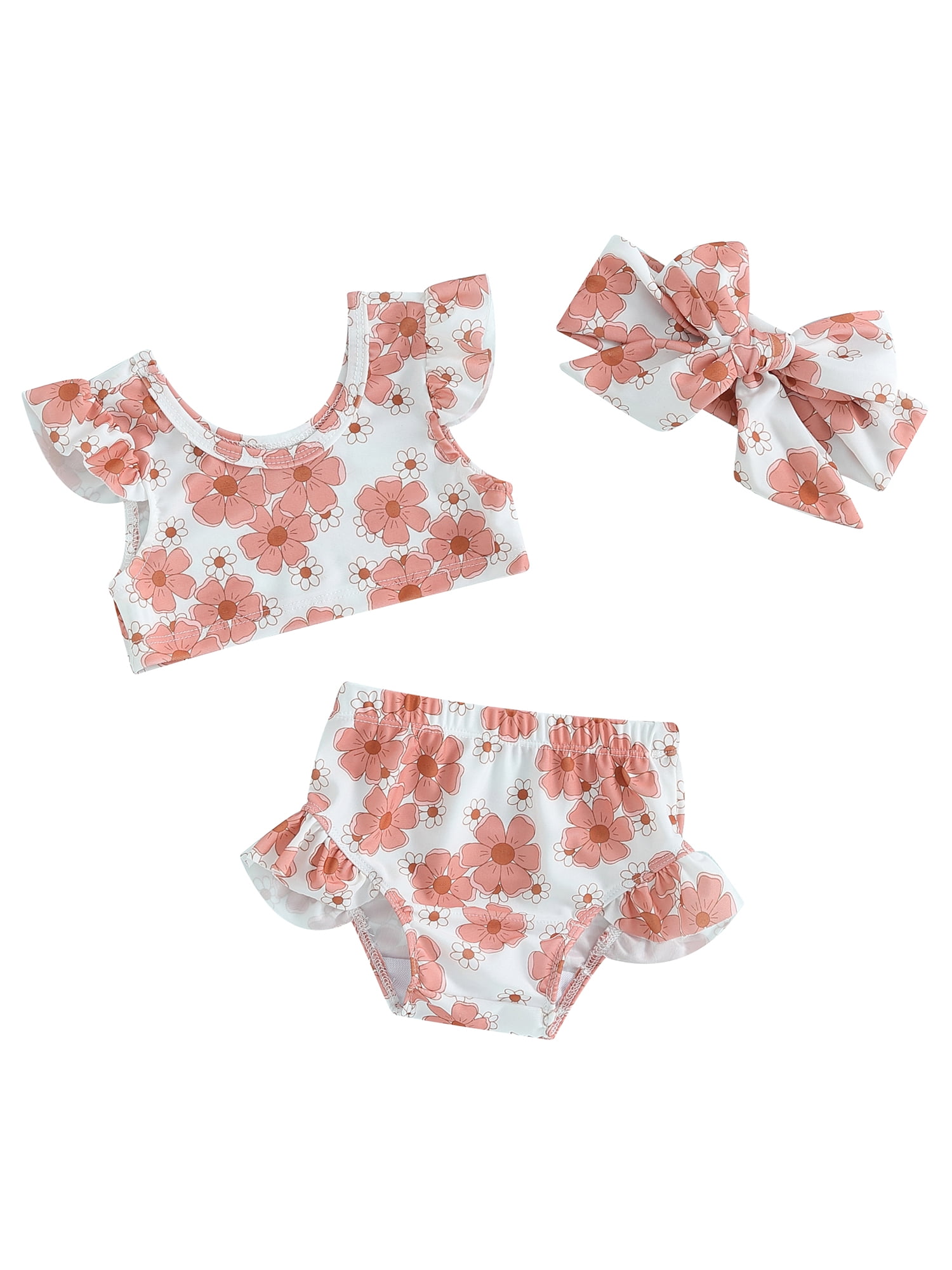 FOCUSNORM Toddler Girls Three Piece Swimsuits Fly Sleeve Bikini Set Beachwear Summer Bathing Suits