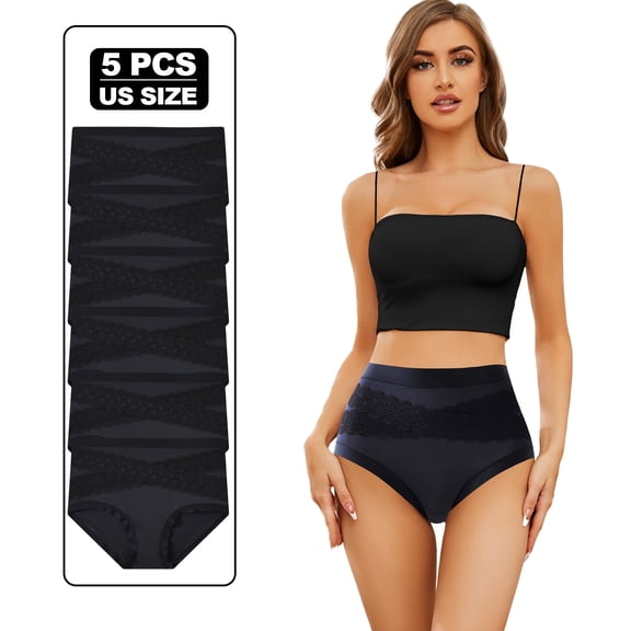 Womens Underwear Bikini Panties for Women High Waisted Lace Hipster Stretch Briefs for Ladies 5 Pack