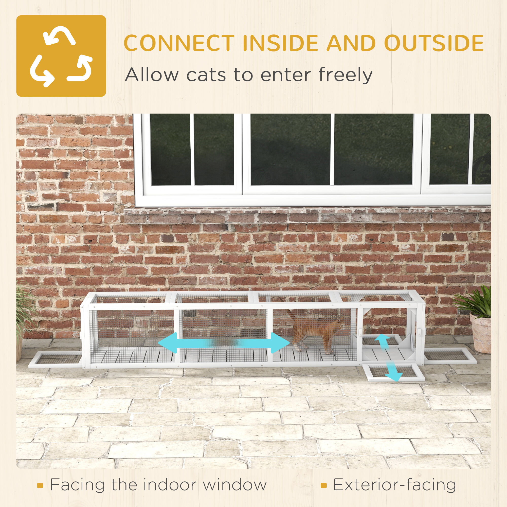 Orthopedic Dog Bed, PawHut Outdoor Cat Tunnel with Extendable Design, 79" L Wooden Cat Run with Weather Protection, Connecting Inside and Outside, for Deck Patios, Balconies, White, Dog Bed