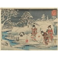 thumbnail image 2 of Andō Hiroshige 24x19 Black Ornate Framed Double Matted Museum Art Print Titled: Three Women Making a Snow Rabbit in a Garden (1854), 2 of 5