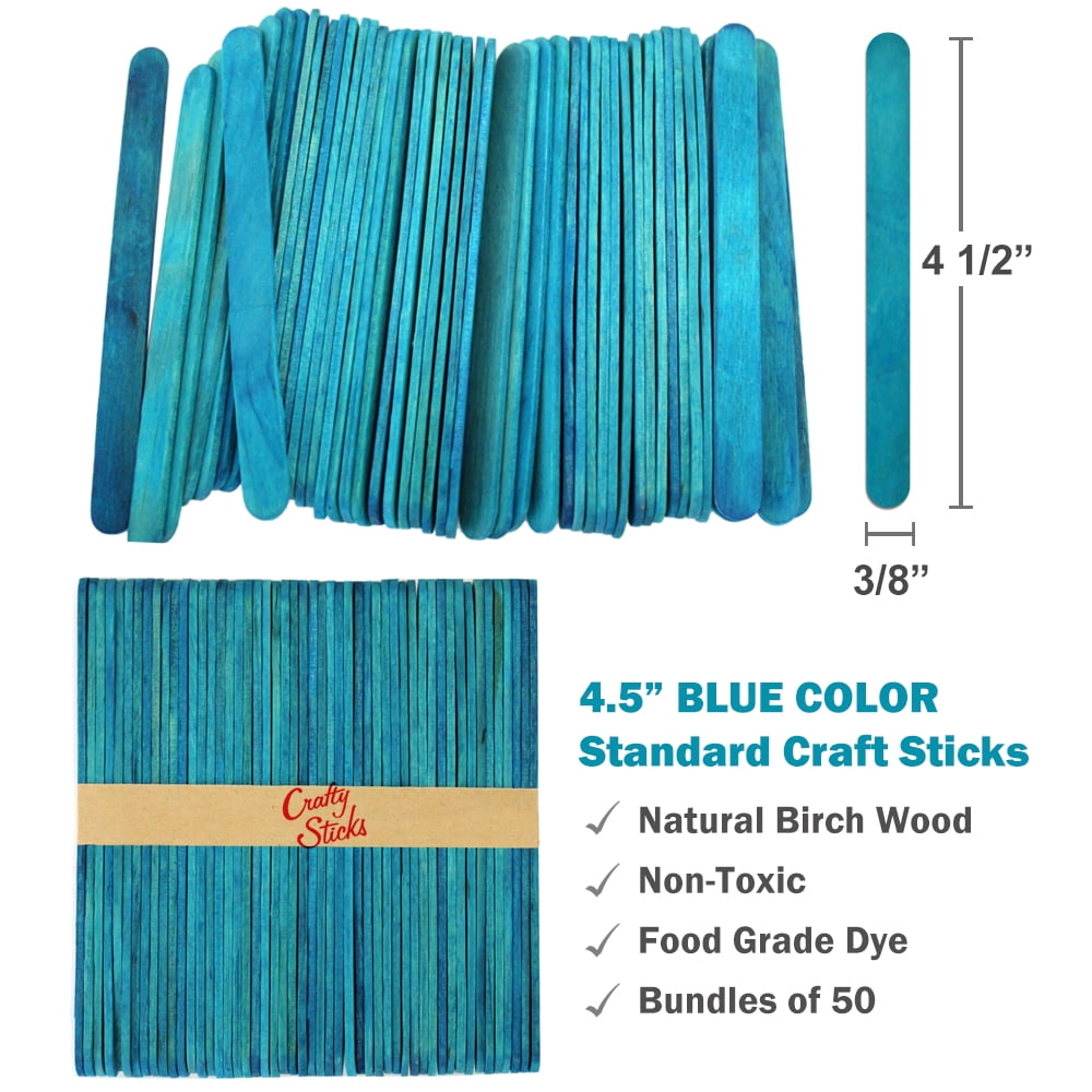 CraftySticks- 1000 Pack 4.5 Inch Blue Popsicle Sticks for Crafts, Colored Wooden Craft Sticks for Kids Crafts, STEM Basics and DIY
