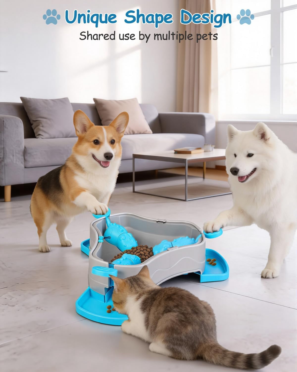 3-in-1 Press-Type Dog Treat Dispenser Puzzle Toy with No-Slip Slow Feeder for Interactive Brain Training and Enrichment for Smart Dogs and Cats, 3 Color Options