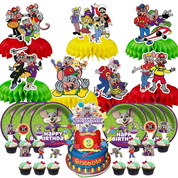 Chuck E Cheese Party Supplies Decor Plates Fans Decorations Honeycomb Centerpieces Cake Toppers