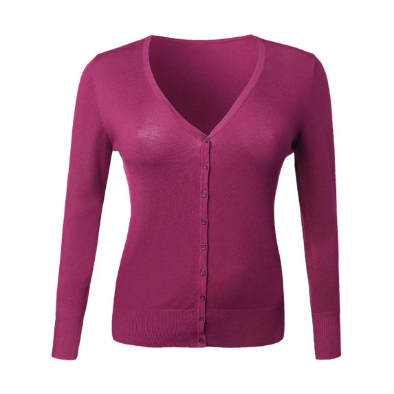 FashionOutfit Women's Basic Casual Solid V Neck Sweater Plus size Cardigan 1XL-3XL