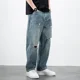 thumbnail image 5 of Pantalones vaqueros azules claros para hombre, pantalones rotos, jeans rotos para hombre con agujeros, nueva tendencia de rock, hip hop, Y2k, ropa de calle, Kpop 2024, 5 of 5