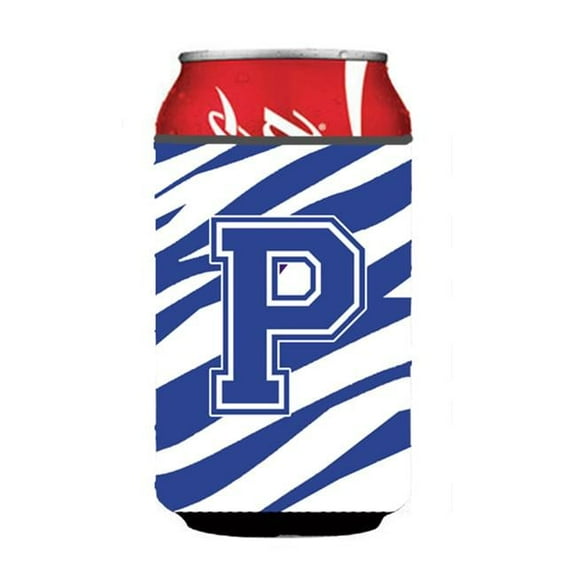 Letter P Initial Monogram - Tiger Stripe Blue And White Can Or Bottle  Hugger