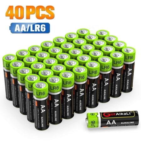GutAlkaLi AA Batteries 40 Pack, 1.5V Long-Lasting Alkaline Double A Battery, Leak-Resistant & Mercury-Free for Toys, Remotes, Controllers, Flashlights