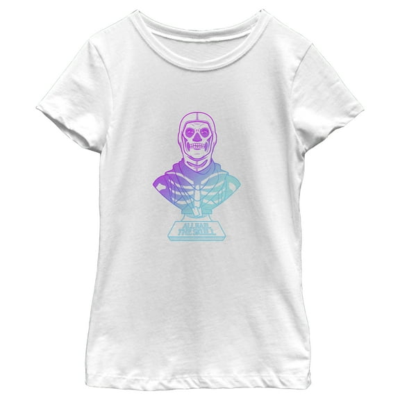Girl's Fortnite Skull Trooper All Hail Glow Graphic Tee White X Large