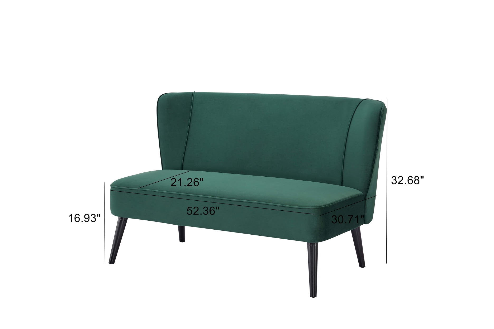 A&D Home Manhattan Mid-century Modern Velvet Loveseat, Compact 2 person Settee, Green
