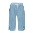 thumbnail image 4 of HKYNLAG Capri Pants for Women Petite Pull On Knee Length Cotton Linen Capris Summer Straight Leg Loose Beach Shorts with Pockets Blue 2XL, 4 of 7