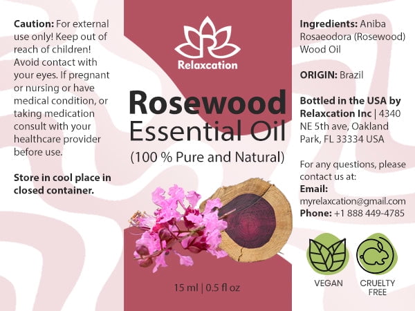 Rosewood Essential Oil – 100% Pure Aromatherapy Oil in Amber Glass Bottle, by Relaxcation 1 fl oz