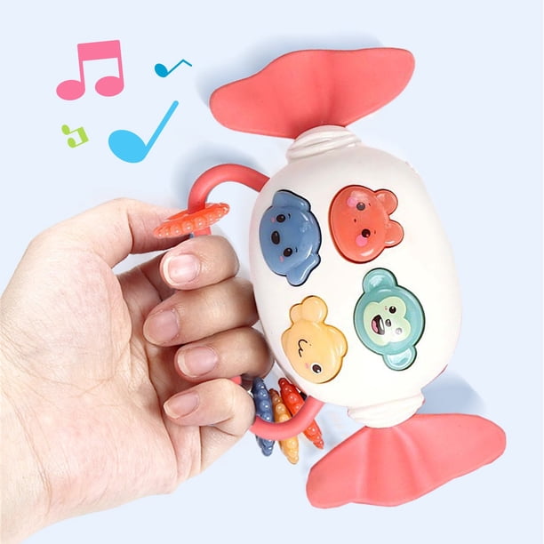 Sonajero musical con forma de caramelo para bebés de 0 a 36 meses | Mordedor de silicona suave y plástico ABS con agarre ergonómico | Juguete para el desarrollo sensorial y la motricidad.
