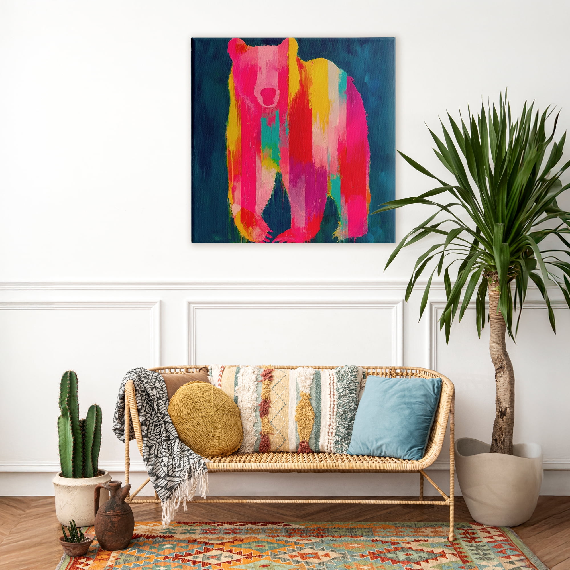 Stupell Industries Pink & Yellow Bear Standing Tall Canvas Wall Art, design by Chromatic Storm Studio