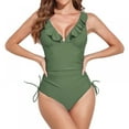 thumbnail image 1 of Maillot de Bain une Pièce pour Femmes à Volants Col en V Noir, 1 of 6