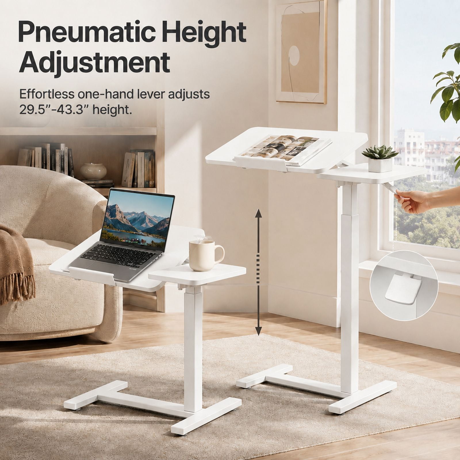 Alvantor Adjustable Bedside Table with Wheels, Rolling Desk, Laptop Table, Portable Design, Adjustable Height, Computer Workstation, Home Office Classroom