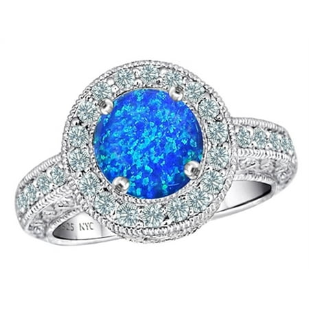 Star K 7mm Round Simulated Blue Opal Engagement Ring