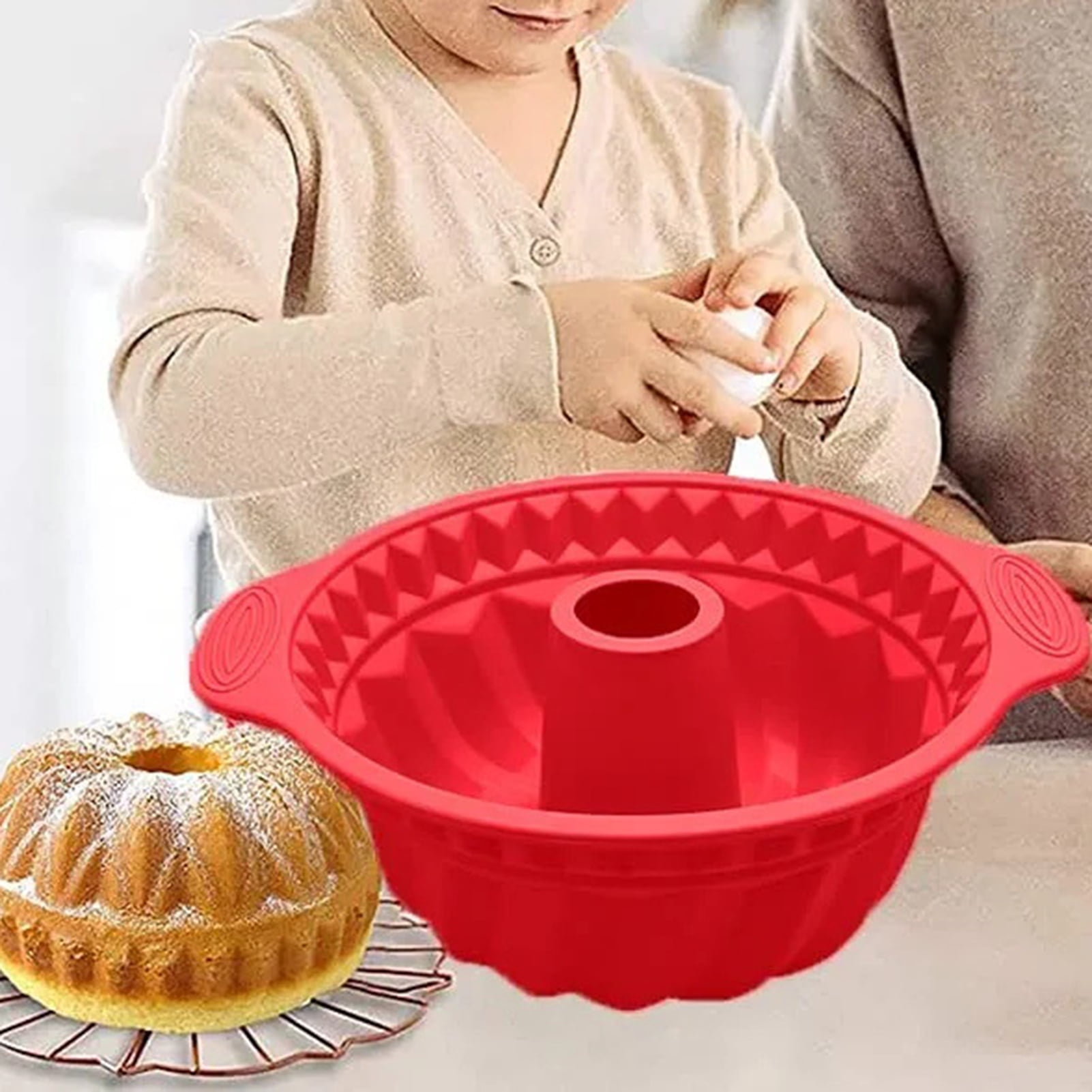  BesoAbrazo 9 Inch Silicone Bundt Cake Pan, Baking with