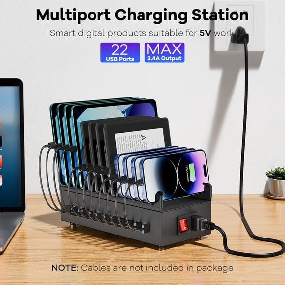 USB Charger Block, 300W 22 Port USB Charging Station for Multiple Devices, Desktop Wall Fast Charger with Storage Dividers, USΒ Power Strip Suitable for Home Office School Hotel