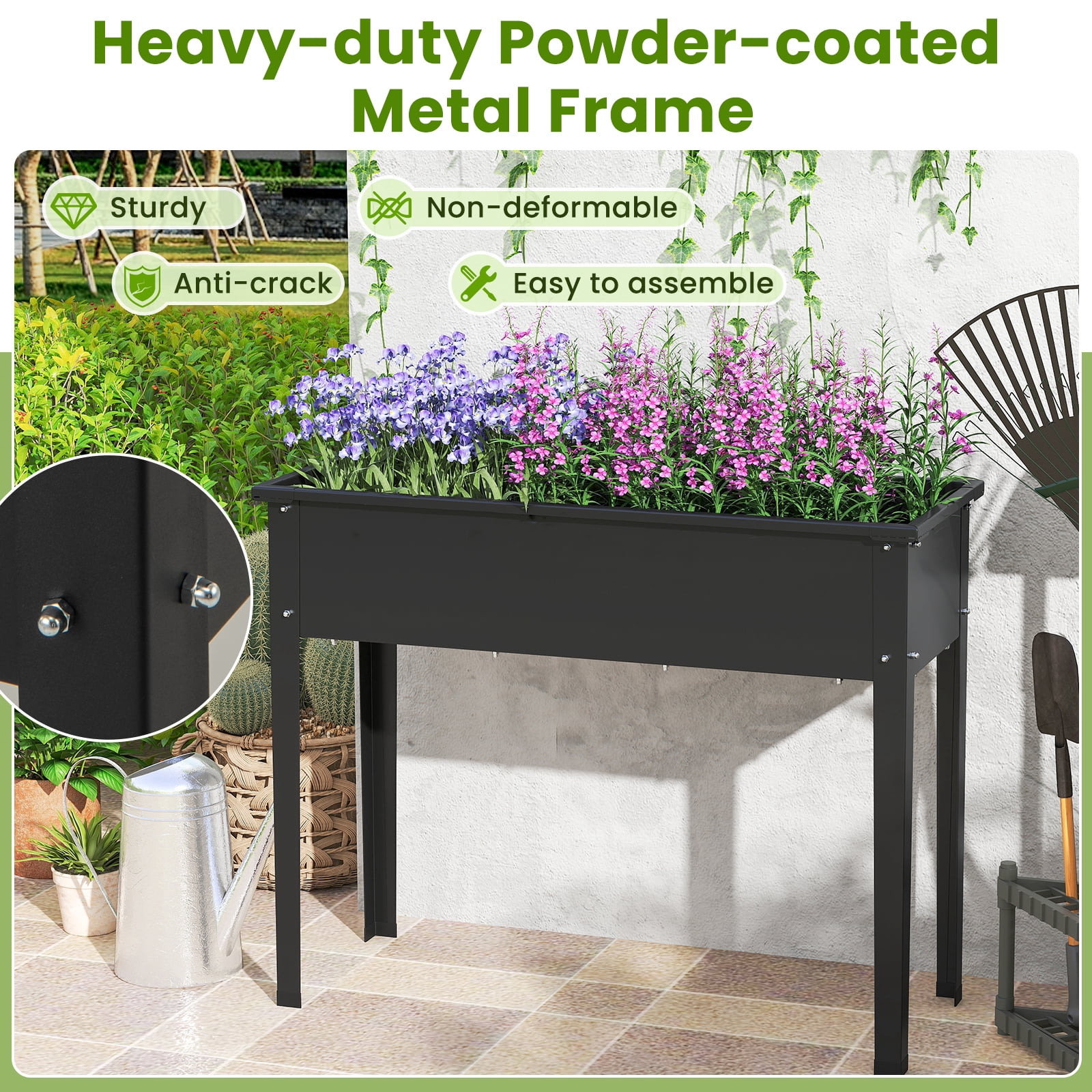 BLACK JAGUAR Raised Garden Bed, Elevated Metal Planter Box with Legs Drainage Hole Outdoor Indoor Plant Container for Flower Herb